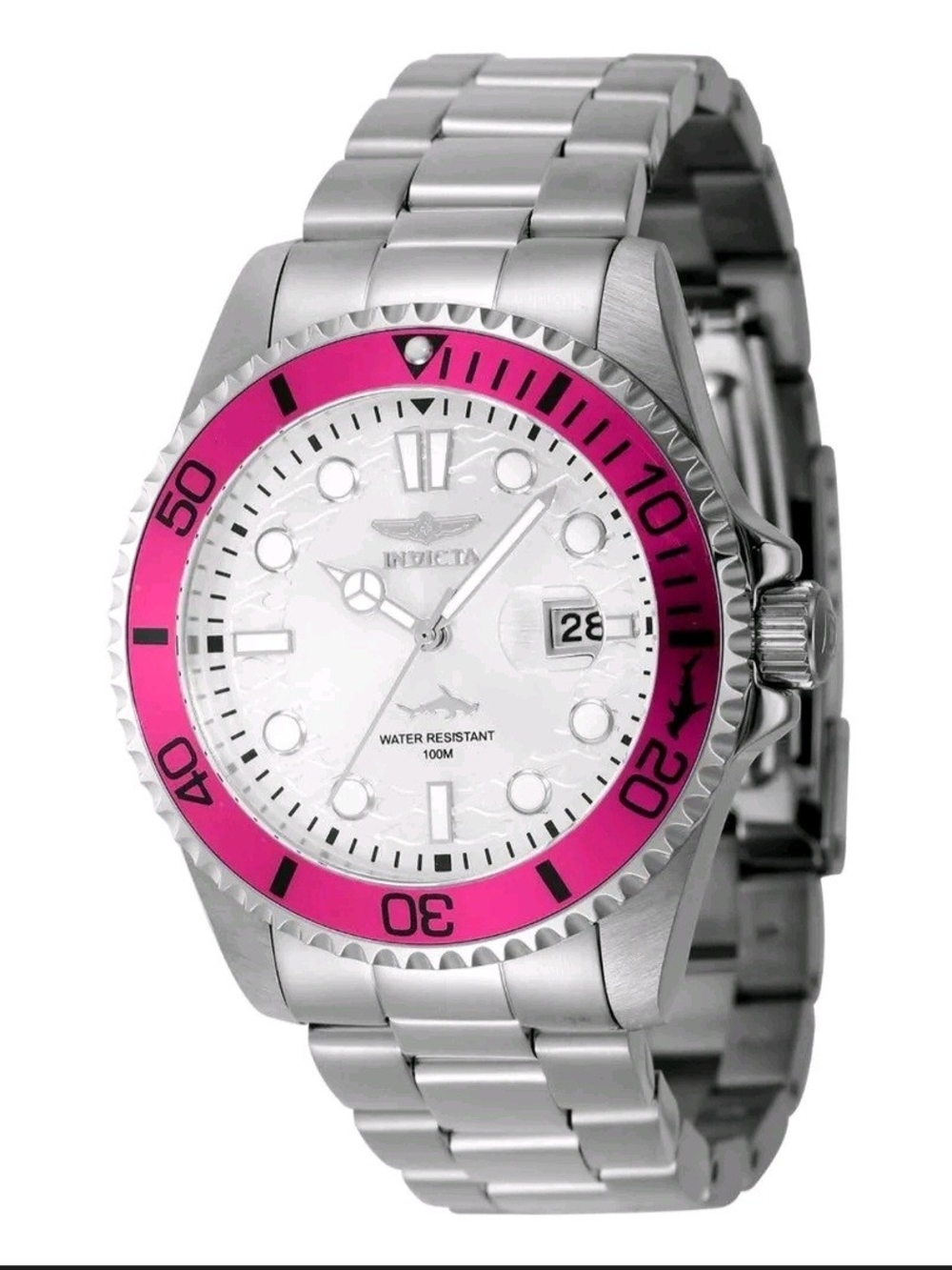 Invicta Silver Watch with Pink Bezel